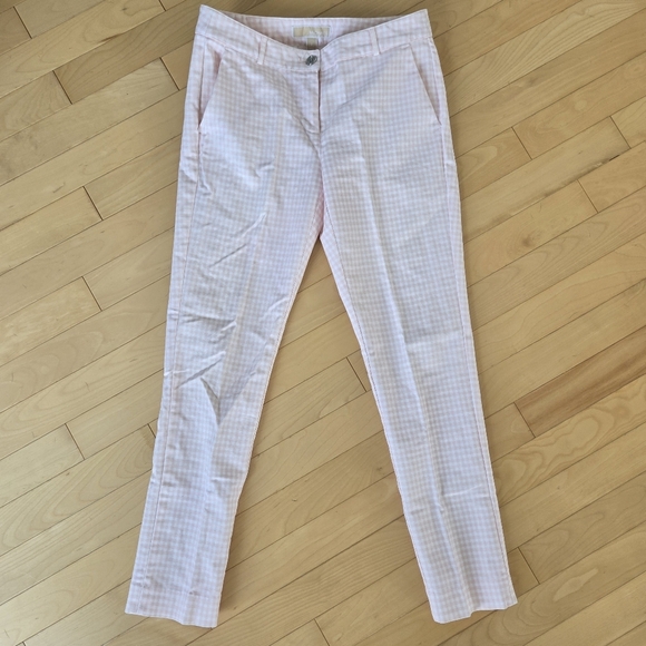 MICHAEL KORS Gingham Trousers Pants w Stretch Pink / White Size 4 Like New - Picture 1 of 4
